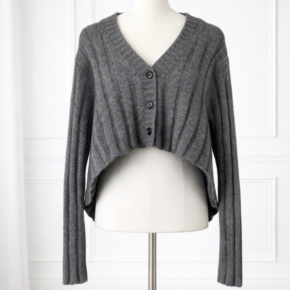 Wooden Ships Sz Small Cardigan Sweater Chunky Knit Cozy Gray Slouchy Cottagecore